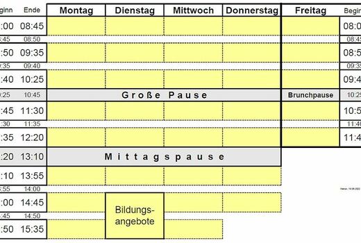 Unterrichts- und Pausenzeiten für den Bildungsgang Sonderberufsfachschule